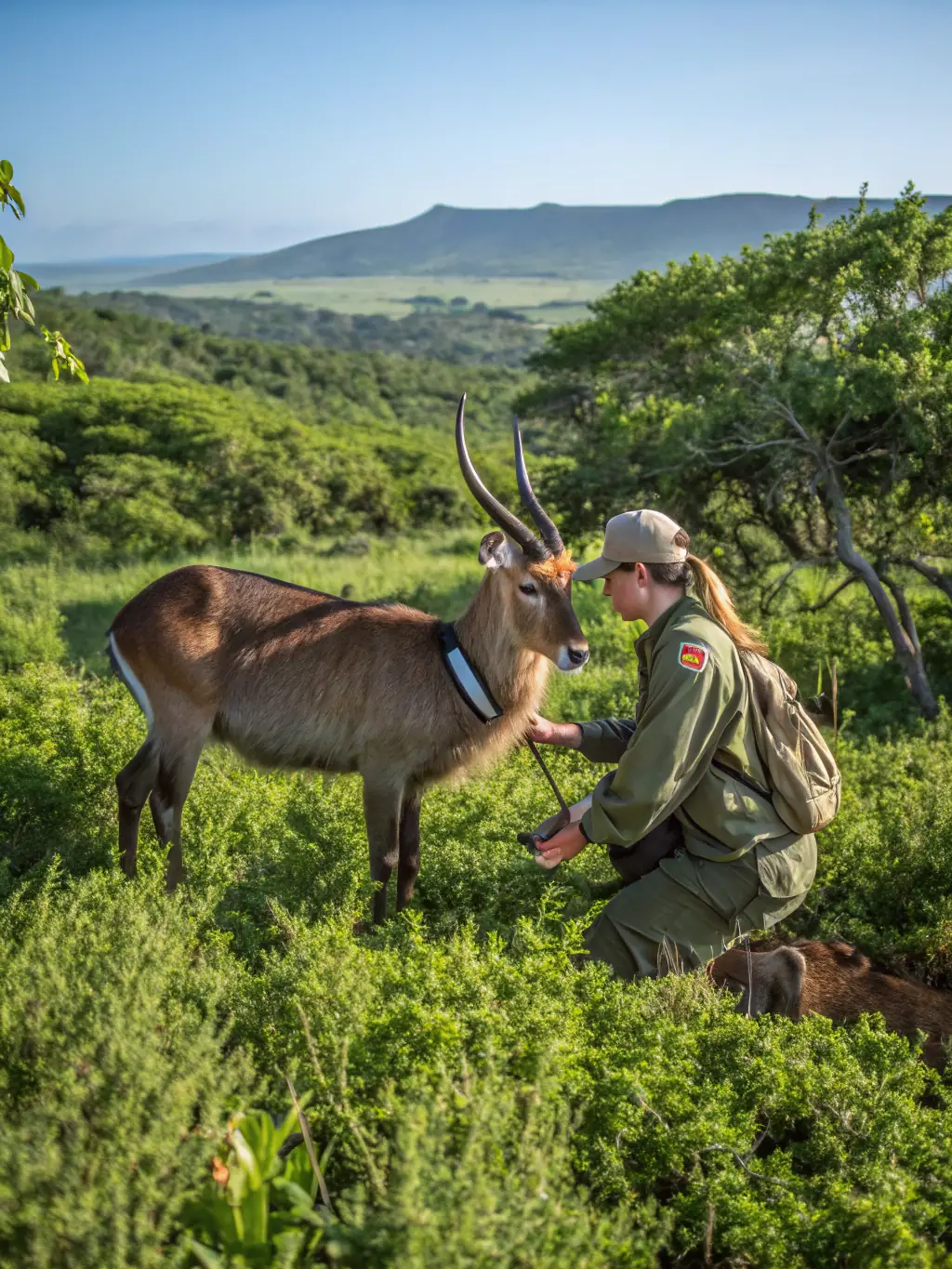 A wildlife biologist tagging a deer as part of a population monitoring and research project.
