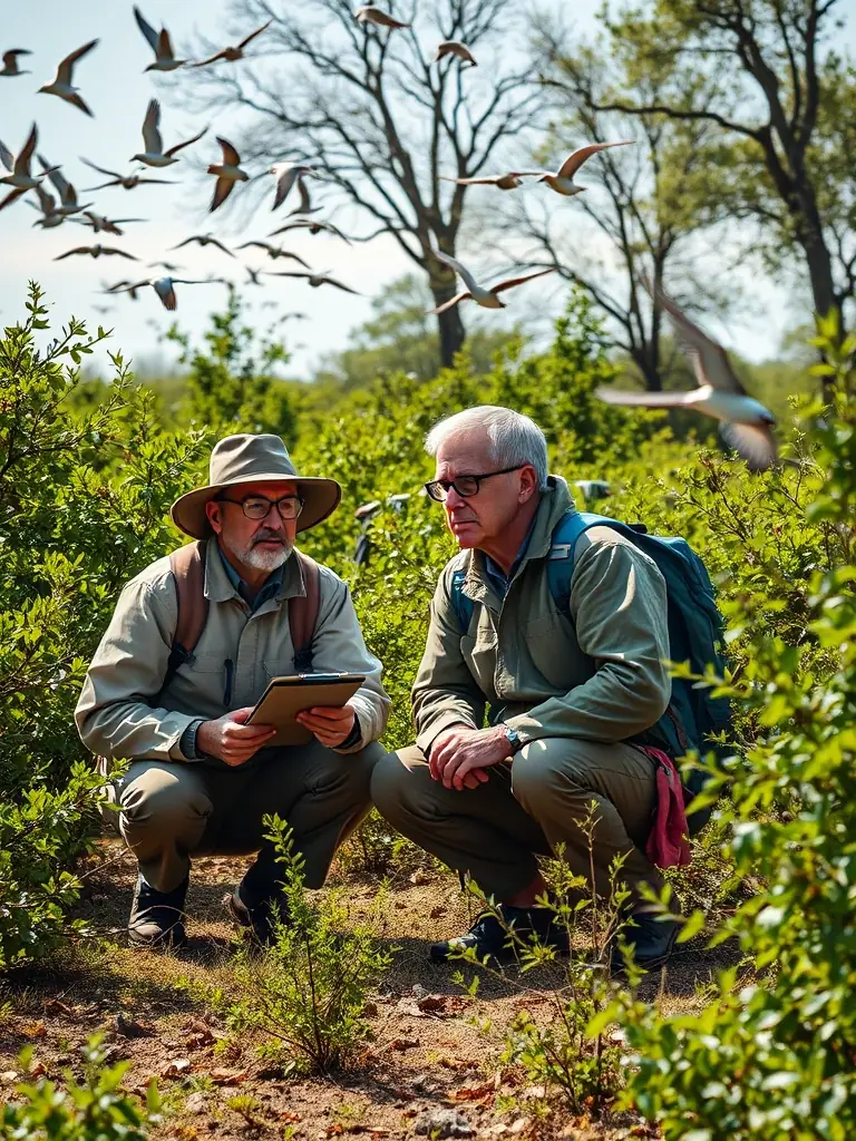 A picture of researchers collecting data on local wildlife populations, showcasing the organization's involvement in scientific monitoring and conservation efforts.